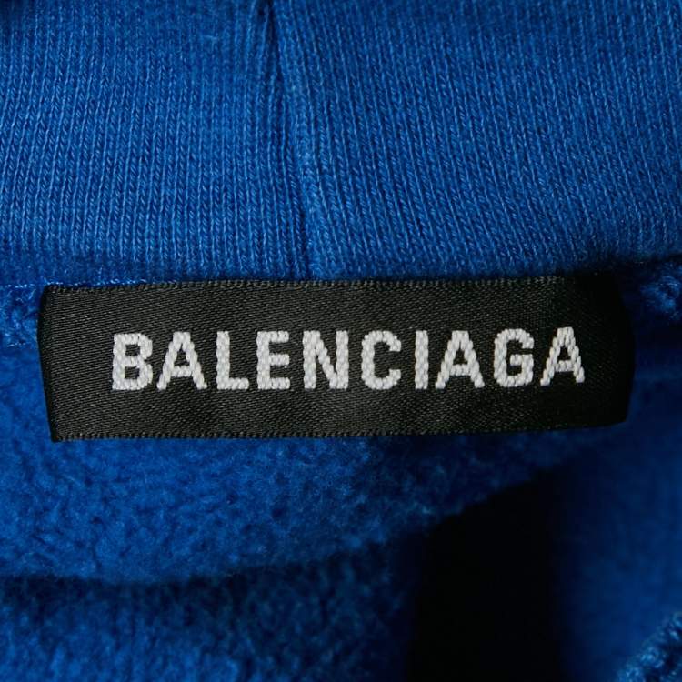 Pre Owned Balenciaga Blue World Food Programme Logo Print Cotton Hoodie XS