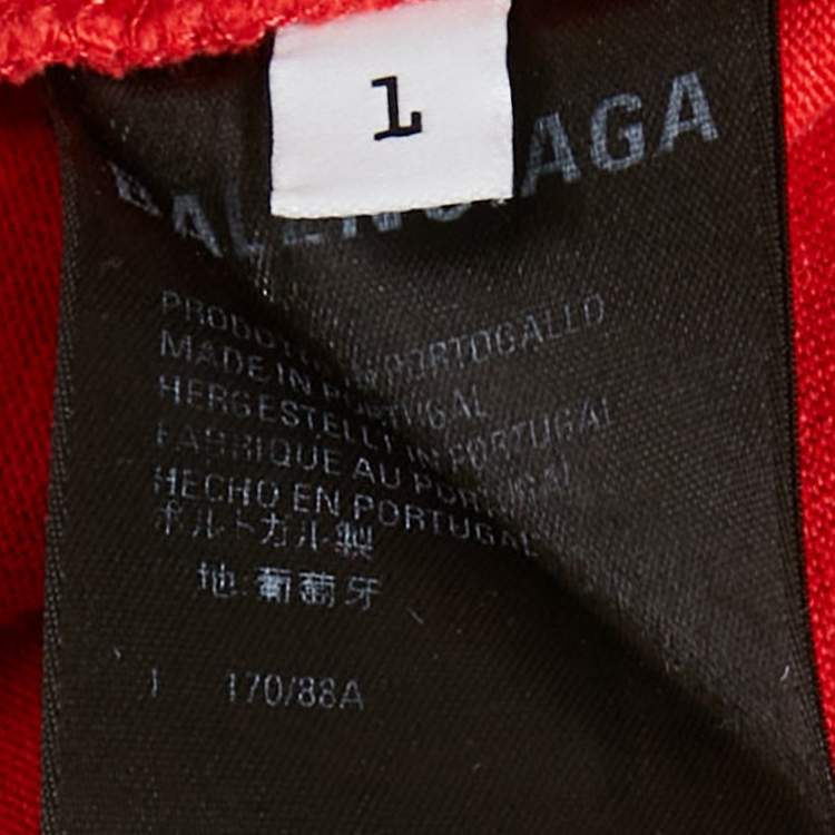 Pre Owned Balenciaga Unifit Red Logo Print Distressed Oversize T-Shirt L