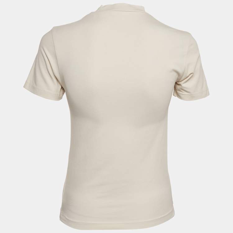 Pre Owned Balenciaga Beige Logo Print Jersey T-Shirt S