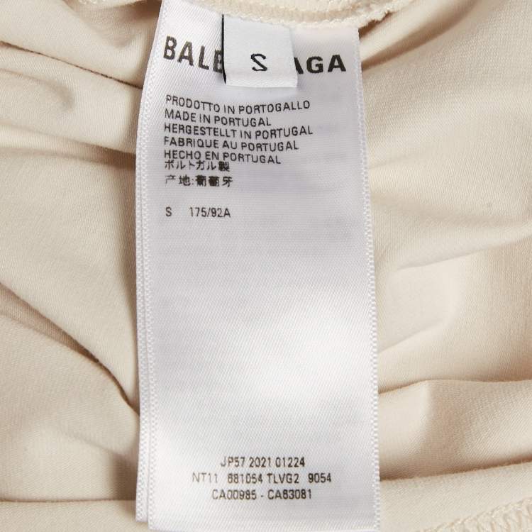 Pre Owned Balenciaga Beige Logo Print Jersey T-Shirt S