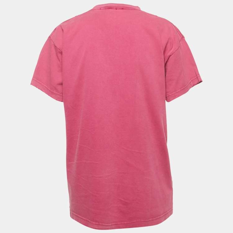 Pre Owned Balenciaga Pink Logo Print Cotton Distressed T-Shirt XS 