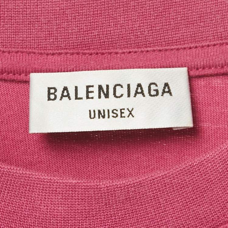 Pre Owned Balenciaga Pink Logo Print Cotton Distressed T-Shirt XS 