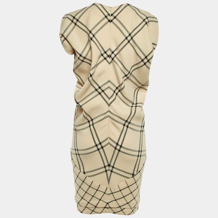Pre Owned Balenciaga Beige Checked Wool Knee Length Dress M