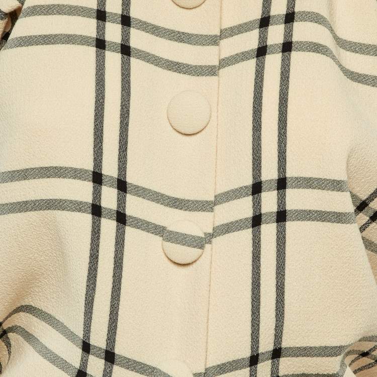Pre Owned Balenciaga Beige Checked Wool Knee Length Dress M