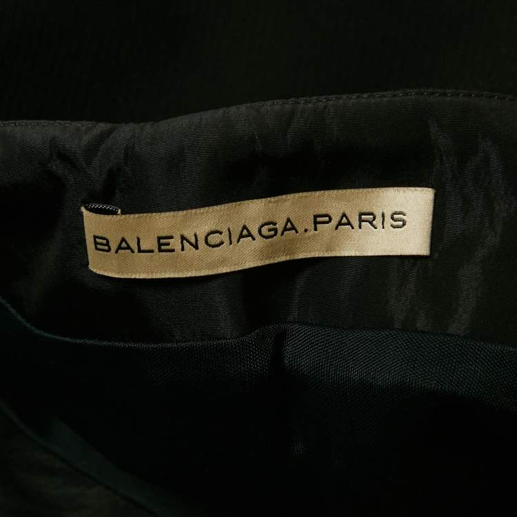 Pre Owned Balenciaga Black And Pink Gabardine Asymmetrical Overlap Pencil Skirt L 