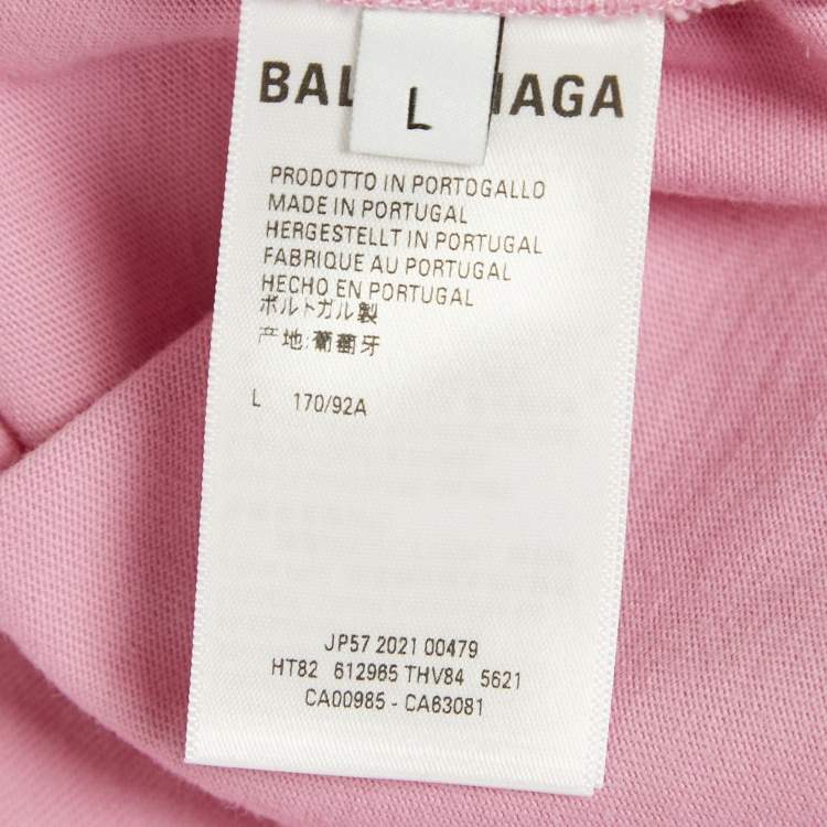 Pre Owned Balenciaga Unisex Pink WFP Print Jersey Crewneck T-Shirt L