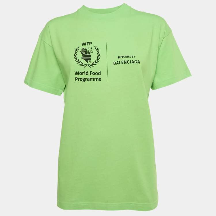 Pre Owned Balenciaga Unisex Neon Green WFP Print Jersey Crewneck T-Shirt XS