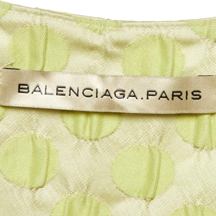 Pre Owned Balenciaga Green Dotted Silk Jacquard Midi Dress M