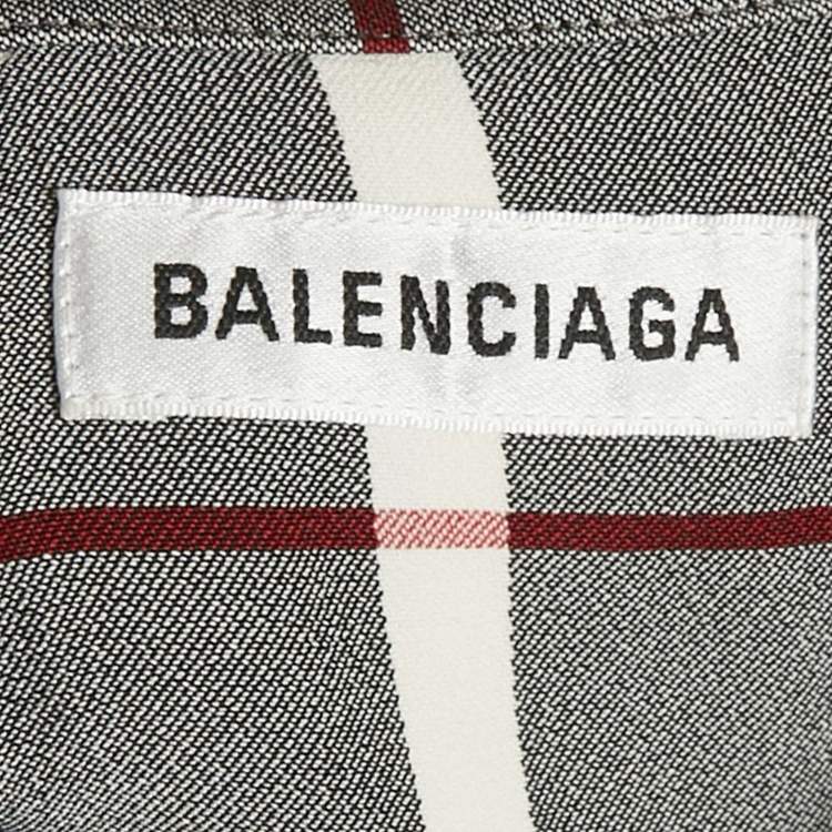 Pre Owned Balenciaga Grey Checkered Print Crepe Front Tie-Up Blouse S 
