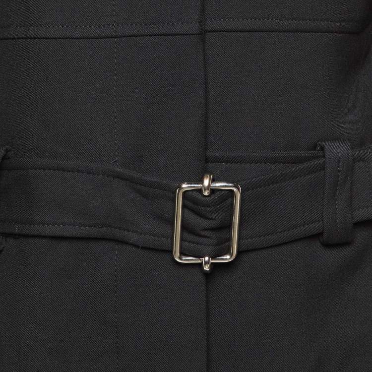 Pre Owned Balenciaga Black Wool Belted Button Front Coat M