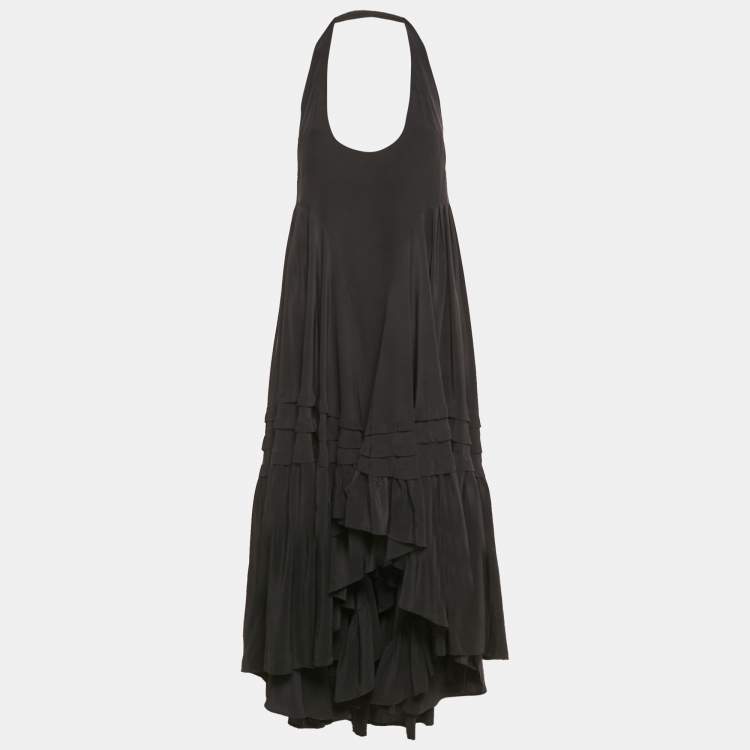 Pre Owned Balenciaga Black Silk Halter Neck Asymmetric Dress M