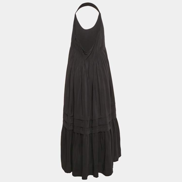 Pre Owned Balenciaga Black Silk Halter Neck Asymmetric Dress M