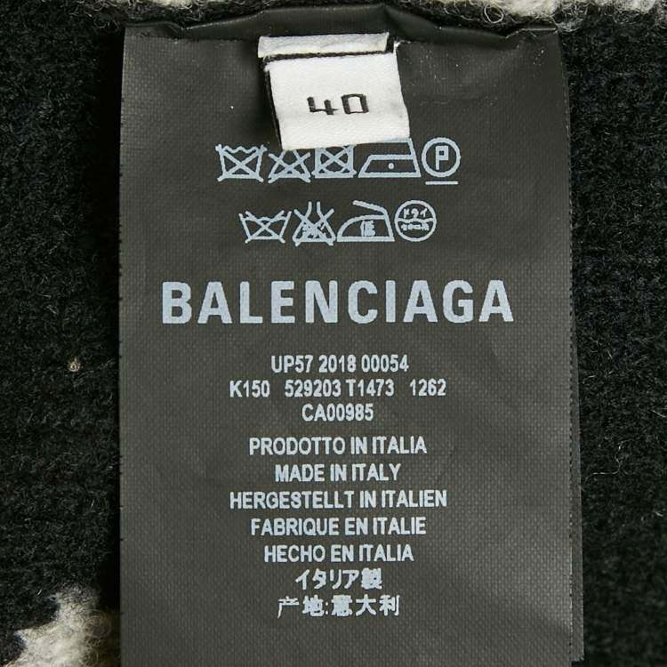 Pre Owned Balenciaga Grey Logo All Over Wool Knit Cardigan M