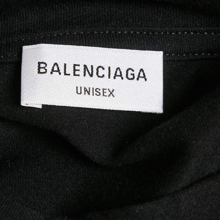 Pre Owned Balenciaga Unisex Black Logo Rhinestone Jersey Fitted T-Shirt M