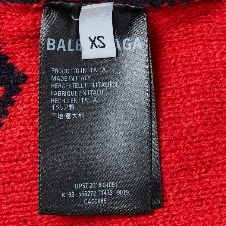 Pre Owned Balenciaga Navy Blue Logo Intarsia Wool Crew Neck Sweater XS