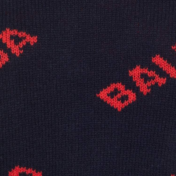 Pre Owned Balenciaga Navy Blue Logo Intarsia Wool Crew Neck Sweater XS