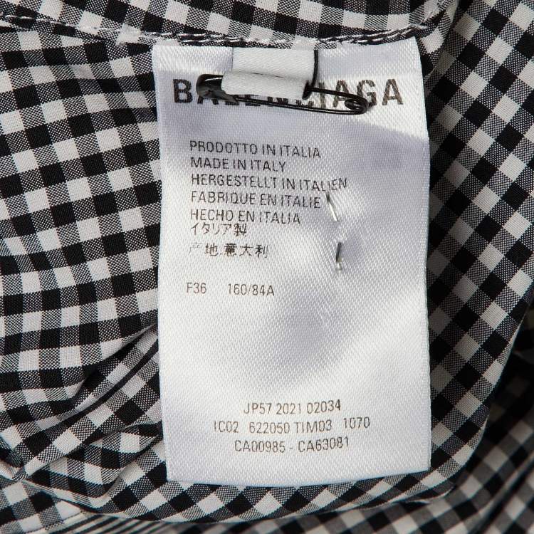 Pre Owned Balenciaga Monochrome Gingham Check Cotton Oversized Shirt S