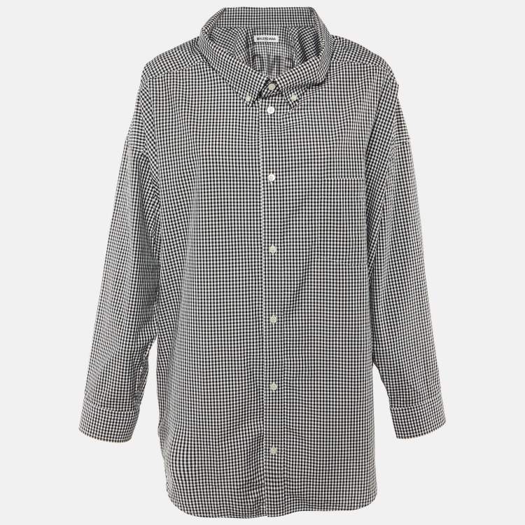 Pre Owned Balenciaga Monochrome Gingham Check Cotton Oversized Shirt S