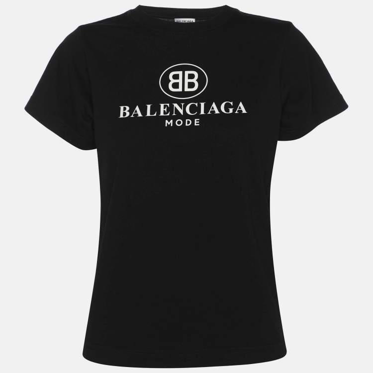 Pre Owned Balenciaga Black Logo Print Cotton Jersey T-Shirt M