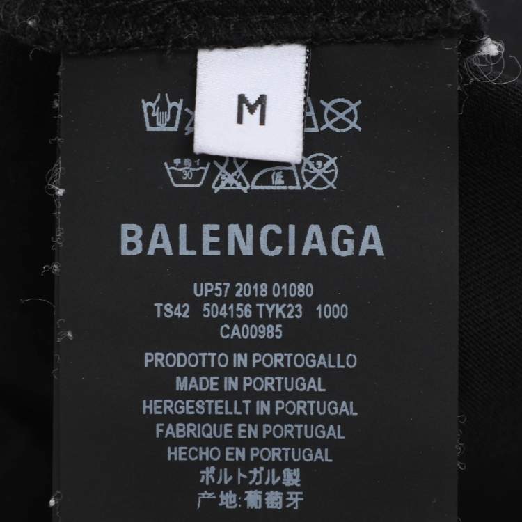 Pre Owned Balenciaga Black Logo Print Cotton Jersey T-Shirt M
