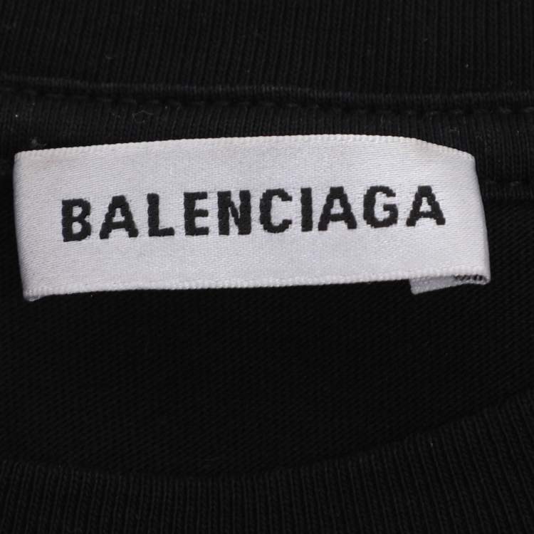 Pre Owned Balenciaga Black Logo Print Cotton Jersey T-Shirt M