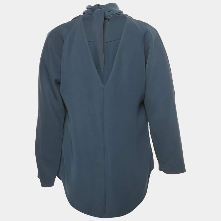 مملوكة مسبقًا Balenciaga Navy Blue Crepe Tie -Up Top M 