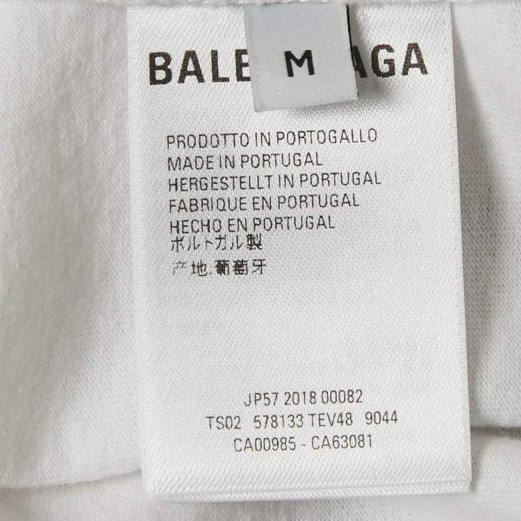 Pre Owned Balenciaga White BB Logo Print Cotton Crewneck-Shirt M