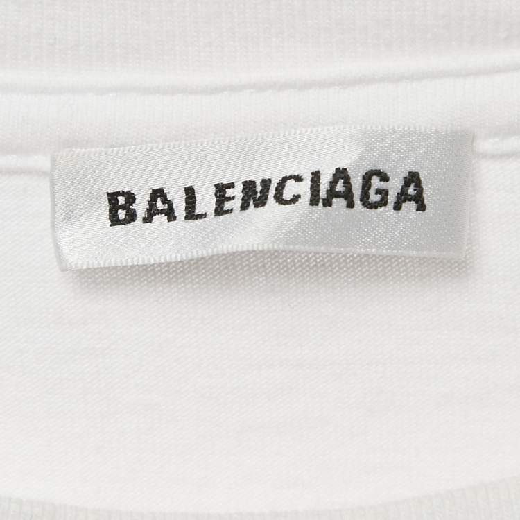 Pre Owned Balenciaga White BB Logo Print Cotton Crewneck-Shirt M