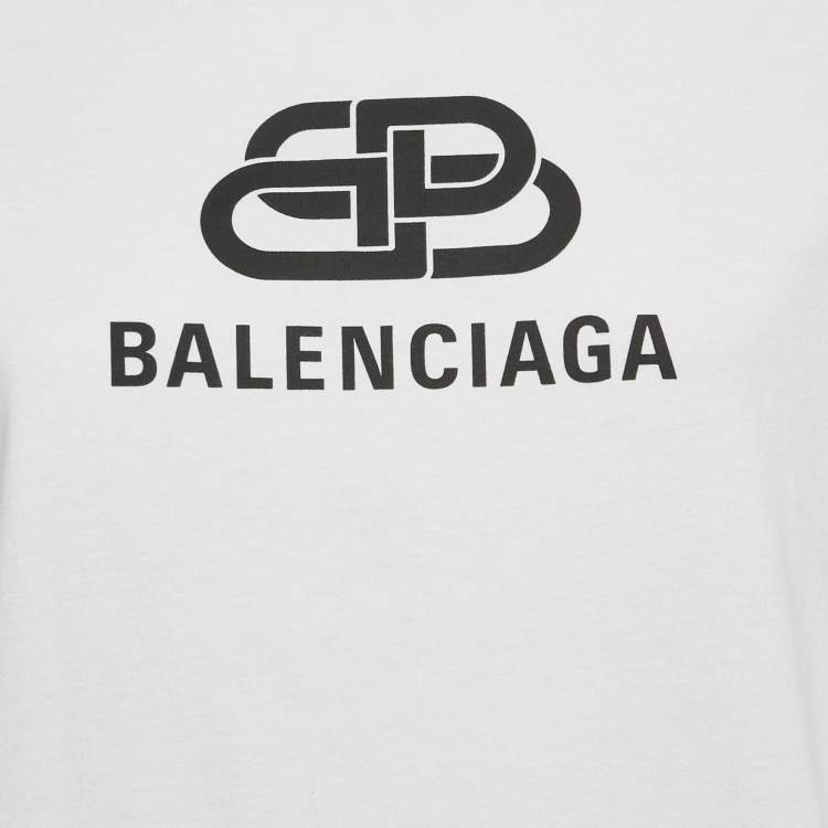 Pre Owned Balenciaga White BB Logo Print Cotton Crewneck-Shirt M