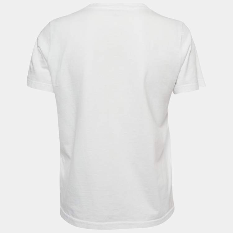 Pre Owned Balenciaga White BB Logo Print Cotton Crewneck-Shirt M