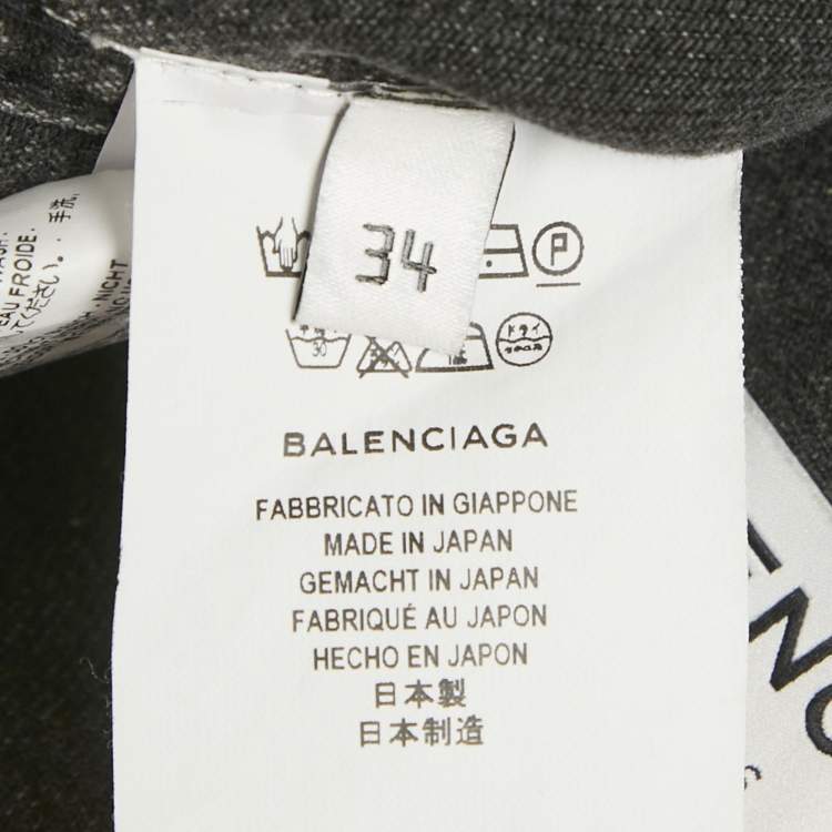 Pre Owned Balenciaga Black Logo Print Denim Distressed Collar Detail Denim Jacket S