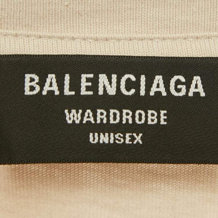 Pre Owned Balenciaga Beige Logo Print Cotton Crewneck T-Shirt XXS 