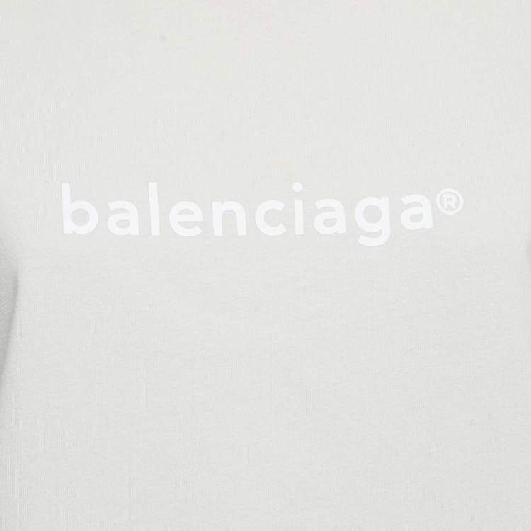 Pre Owned Balenciaga Beige Logo Print Cotton Crewneck T-Shirt XXS 