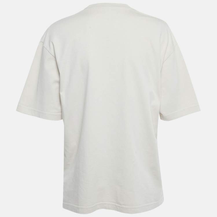 Pre Owned Balenciaga Beige Logo Print Cotton Crewneck T-Shirt XXS 