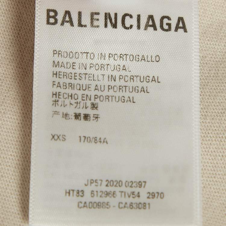 Pre Owned Balenciaga Beige Logo Print Cotton Crewneck T-Shirt XXS 