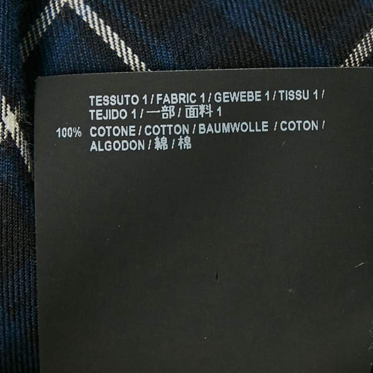 Pre Owned Balenciaga Navy Blue Logo Print Flannel Cotton Oversized Shirt S