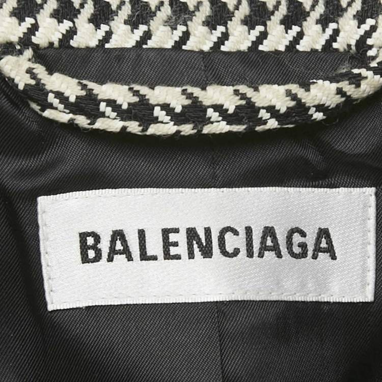 Pre Owned Balenciaga Black/White Houndstooth Hourglass Fit Double Breasted Blazer M