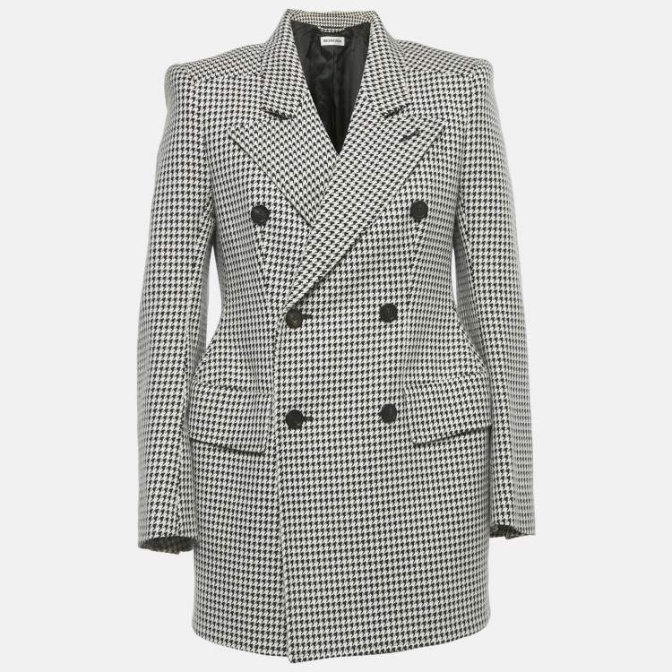 Pre Owned Balenciaga Black/White Houndstooth Hourglass Fit Double Breasted Blazer M