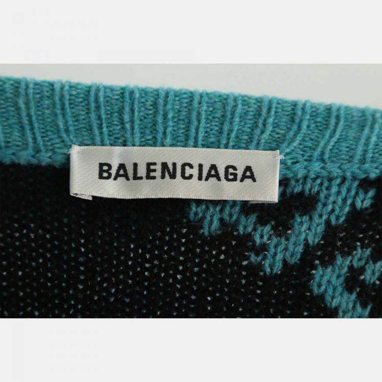 Pre Owned Balenciaga Logo Knitted Blue Sweater FR 36