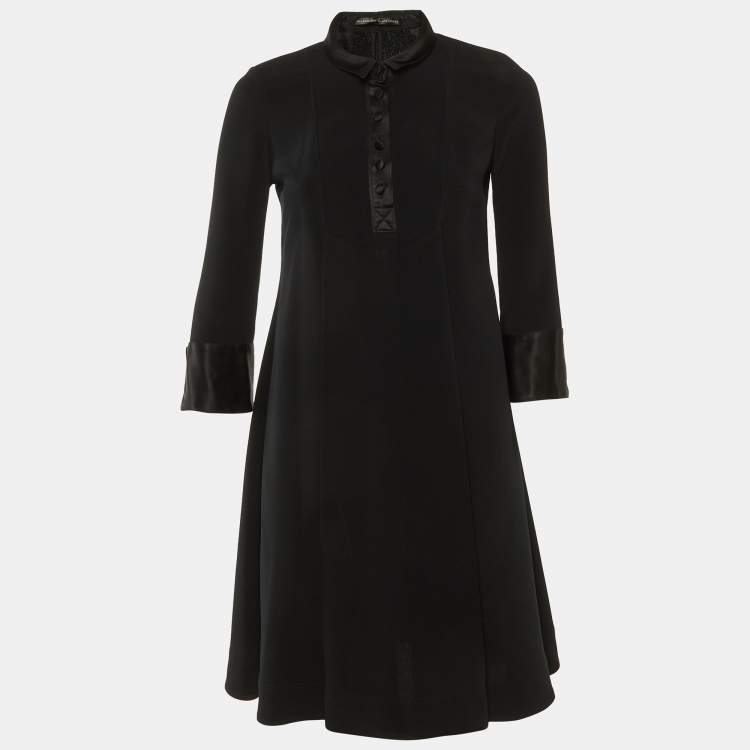 Pre Owned Balenciaga Black Silk Pleated Knee Length Dress S