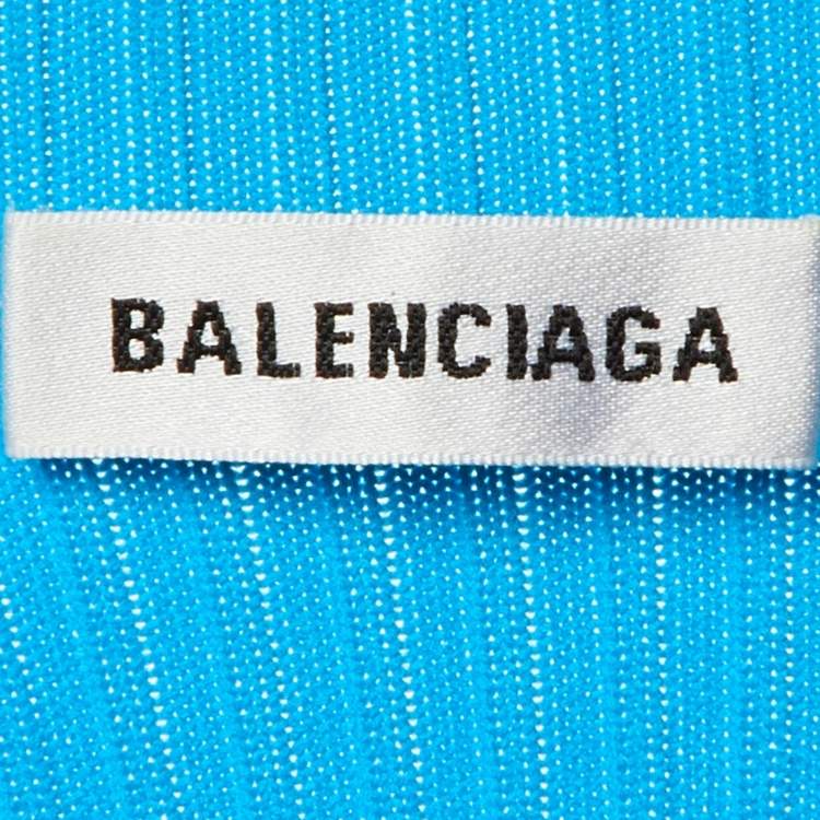 Pre Owned Balenciaga Blue Logo Print Rib Knit Wrapped Midi Dress M