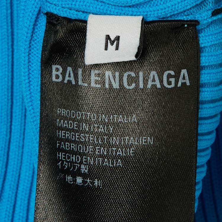 Pre Owned Balenciaga Blue Logo Print Rib Knit Wrapped Midi Dress M