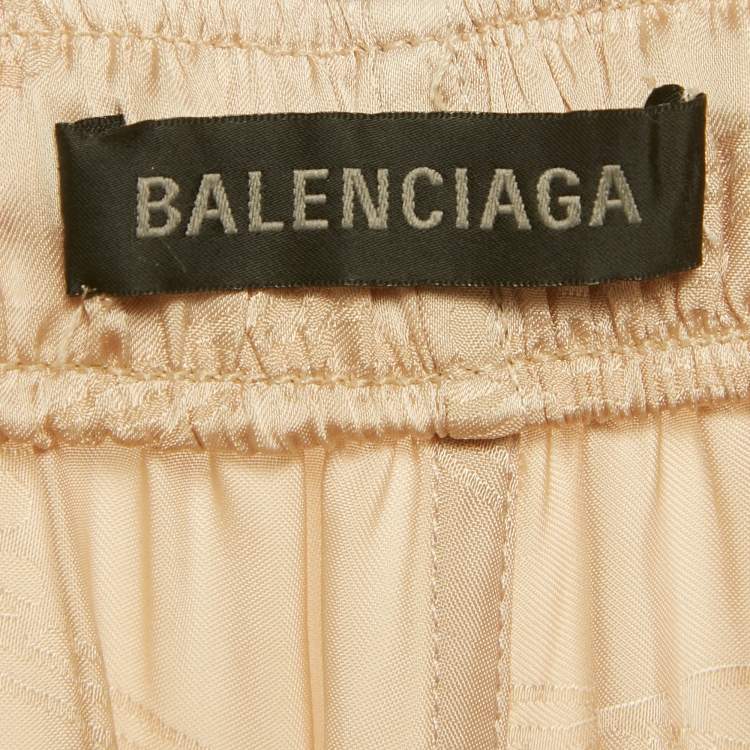 Pre Owned Balenciaga Beige Monogram Satin Wide-Leg Trousers M