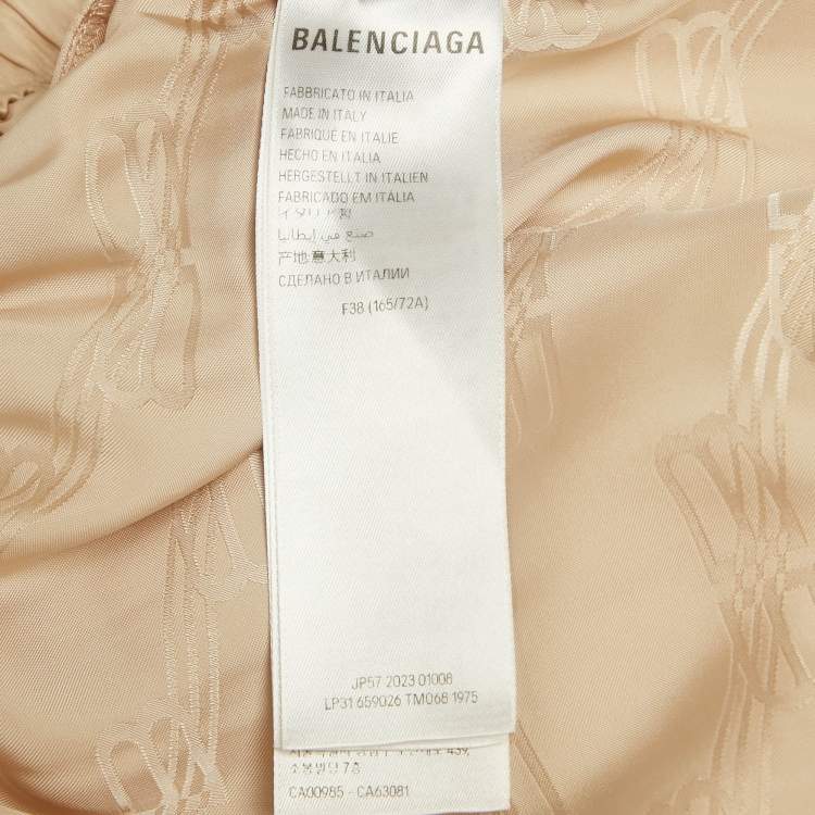 Pre Owned Balenciaga Beige Monogram Satin Wide-Leg Trousers M