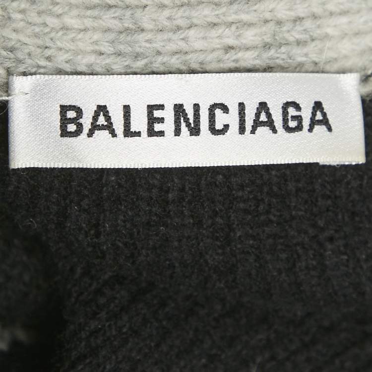 Pre Owned Balenciaga Grey Logo All Over Wool Knit Cardigan M
