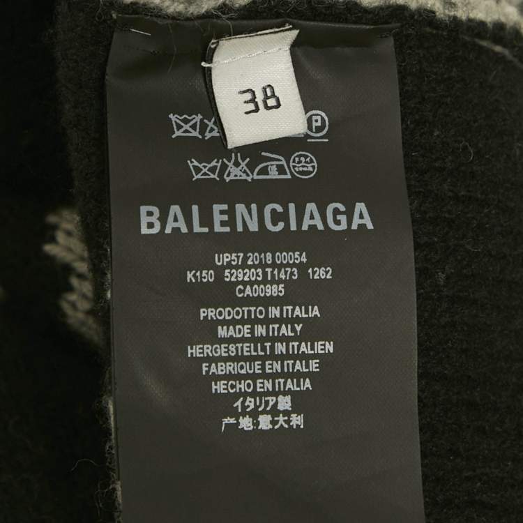 Pre Owned Balenciaga Grey Logo All Over Wool Knit Cardigan M