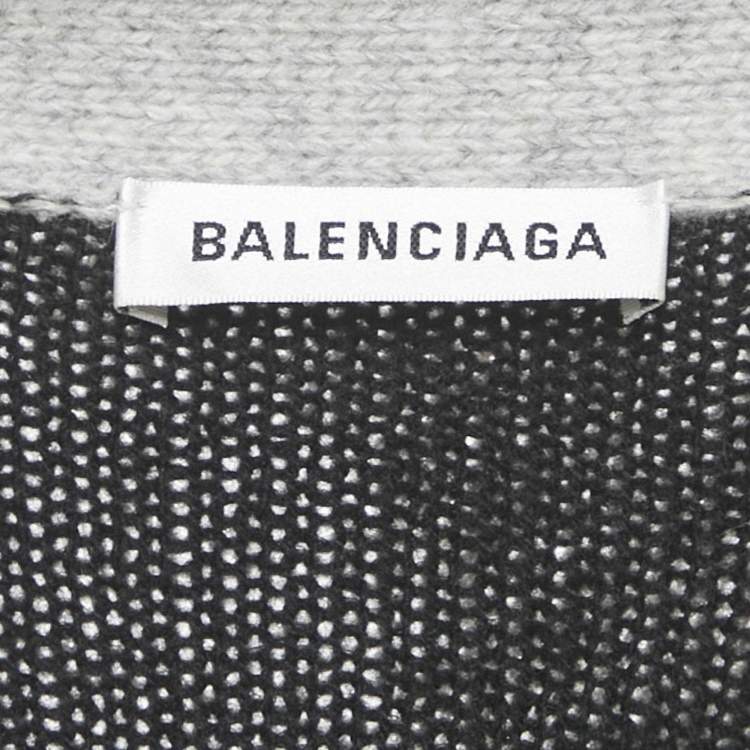 Pre Owned Balenciaga Grey Logo All Over Wool Knit Cardigan M