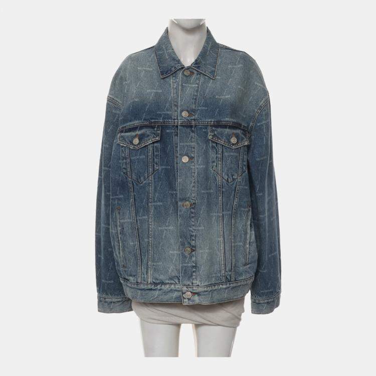 Pre Owned Balenciaga Large Fit Logo Blue Denim Jacket S