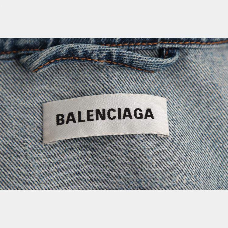 Pre Owned Balenciaga Large Fit Logo Blue Denim Jacket S
