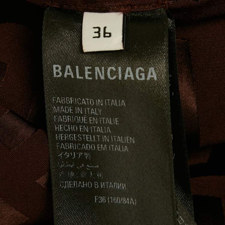 Pre Owned Balenciaga Unisex Burgundy All Over Logo Patterned Satin Shirt & Shorts Set S/M